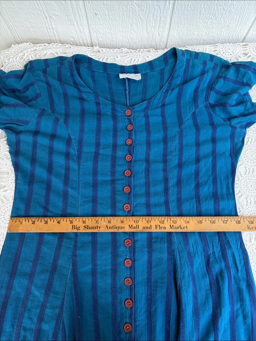 Vintage 90s Blue & Navy Striped Button-Front Dress M/L